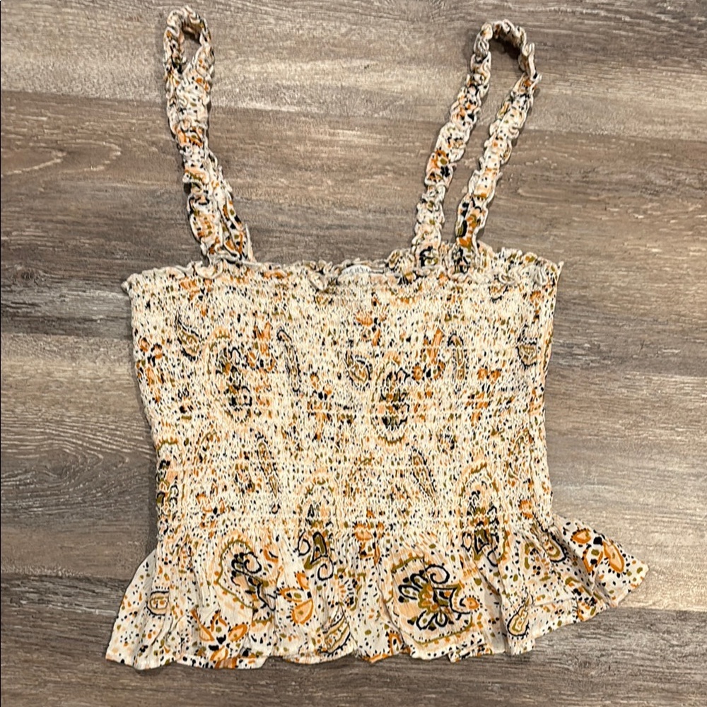 Patrons‎ of Peace Tan and Cream Babydoll Camisole Crop Peplum